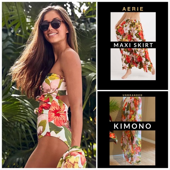 Aerie Triple Knot Swimsuit + cover skirt OR kimono - Picture 16 of 16